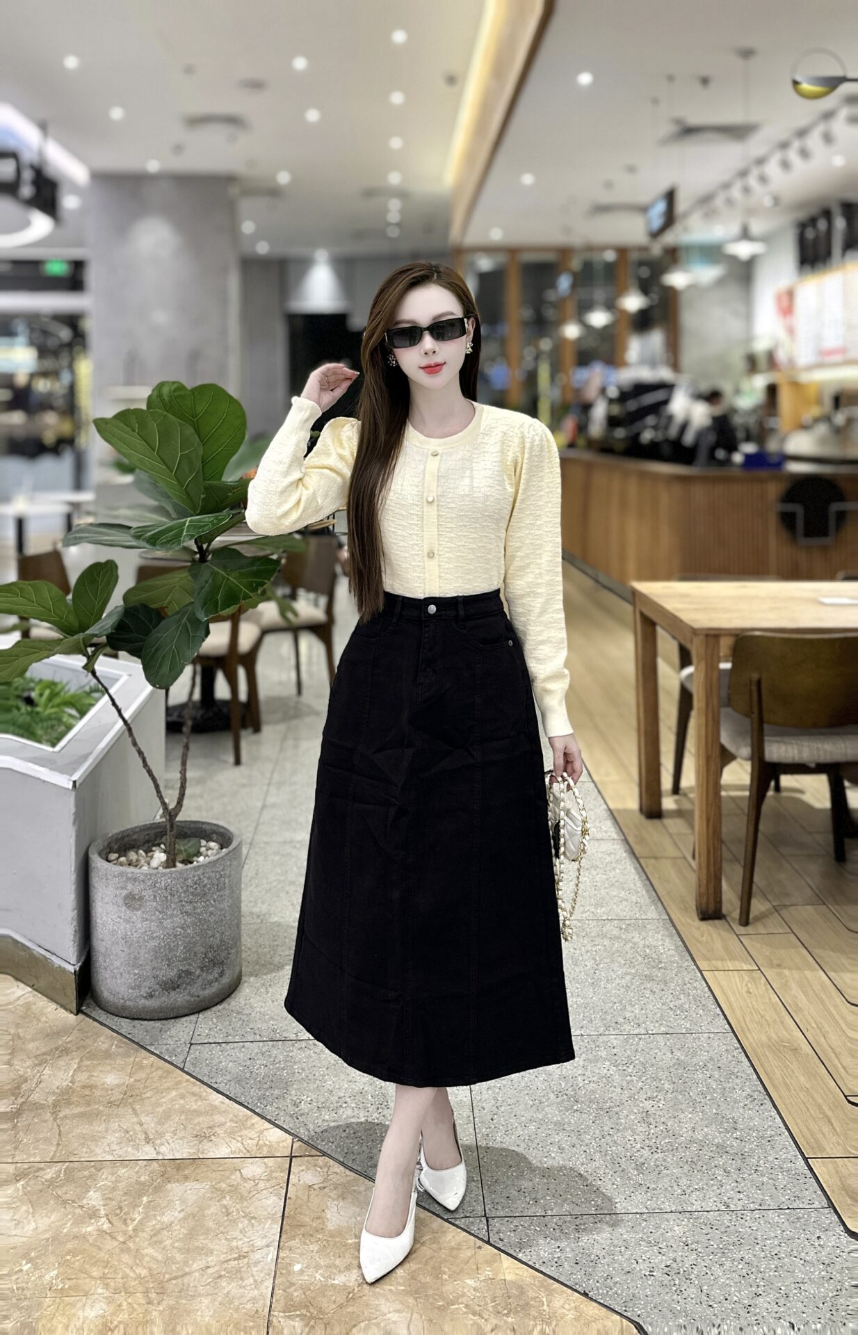 Áo Len Nữ Dài Tay Cổ Tròn Giả Khuy - Ảnh 3