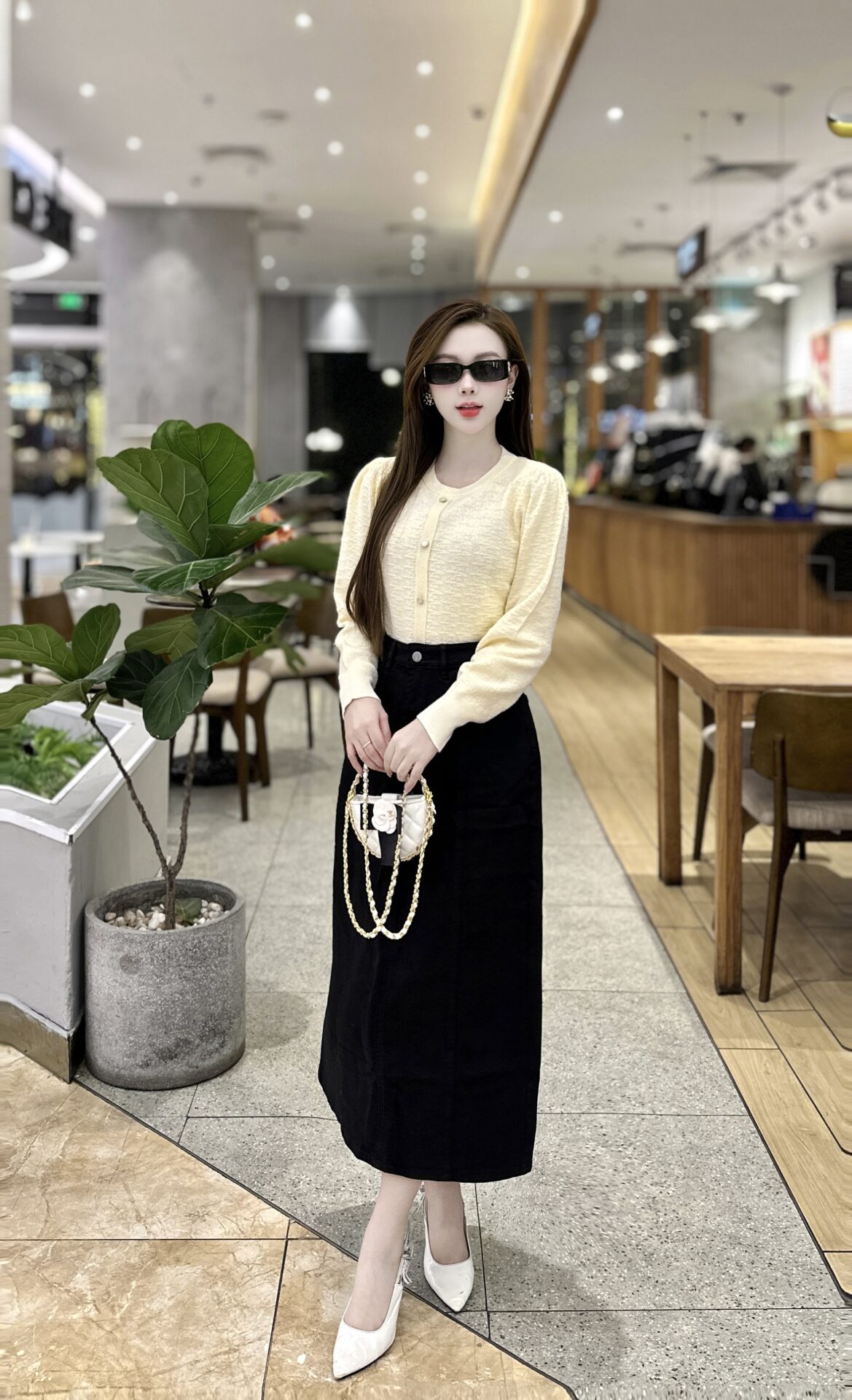 Áo Len Nữ Dài Tay Cổ Tròn Giả Khuy - Ảnh 4