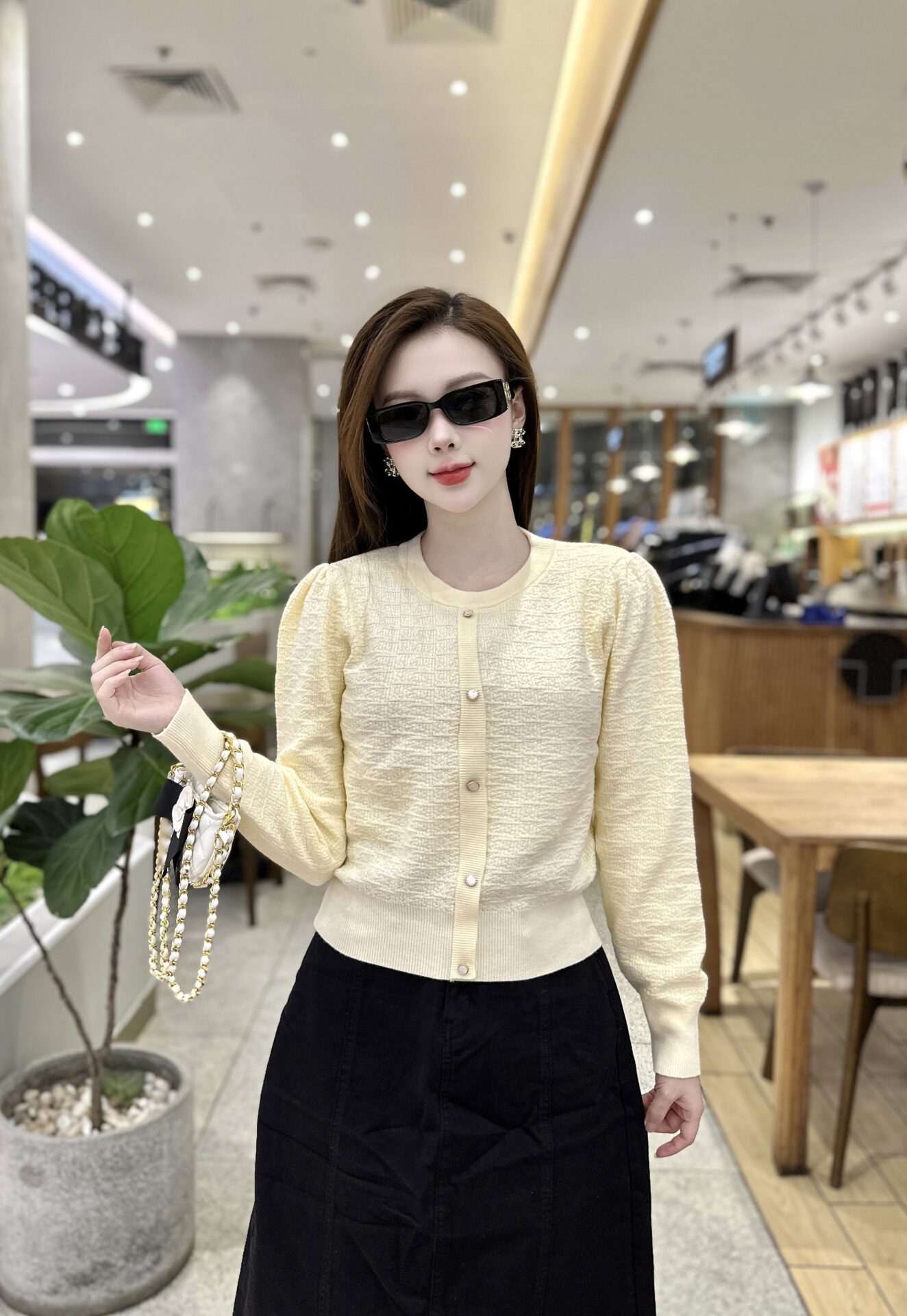 Áo Len Nữ Dài Tay Cổ Tròn Giả Khuy