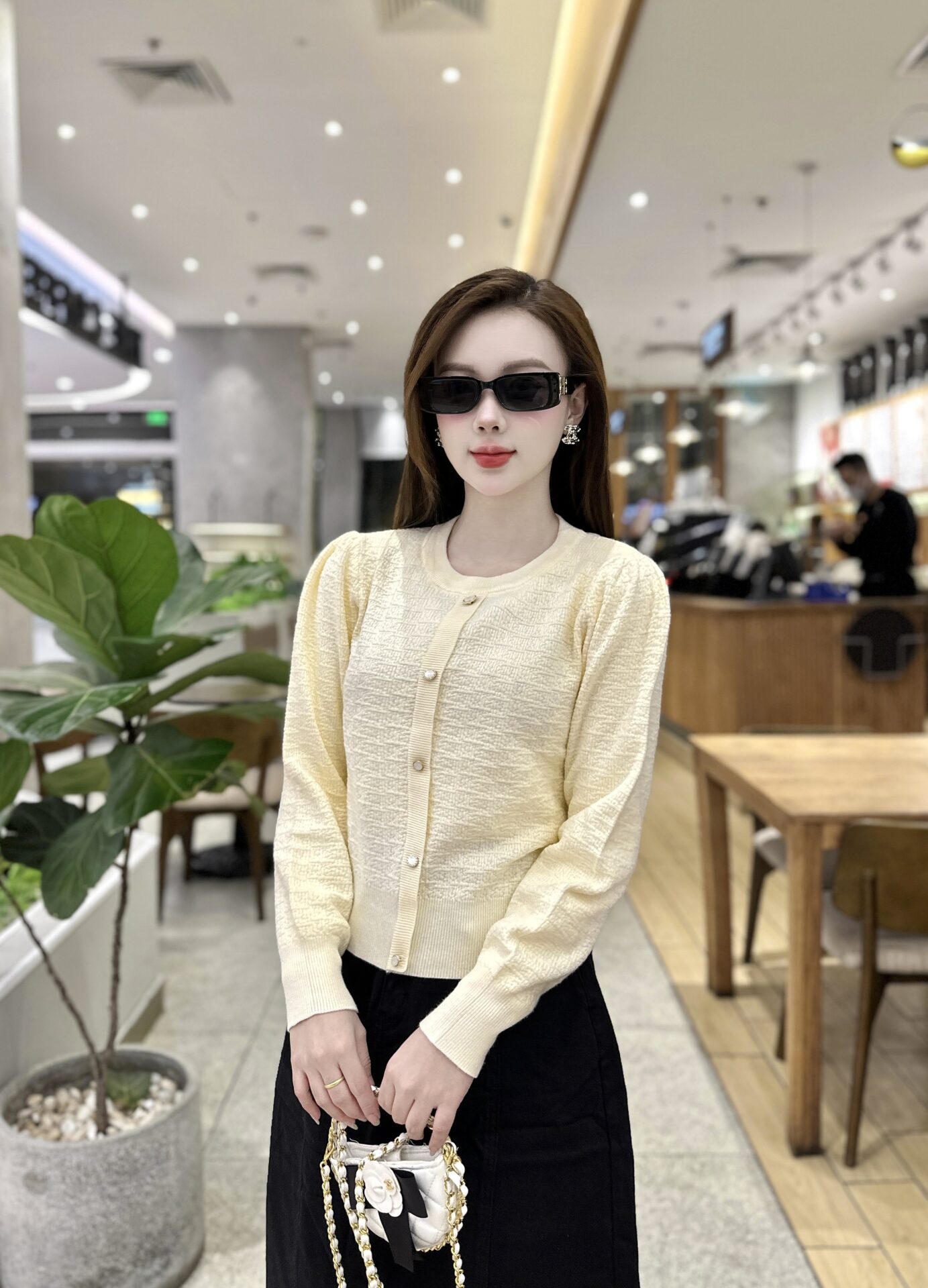 Áo Len Nữ Dài Tay Cổ Tròn Giả Khuy - Ảnh 2