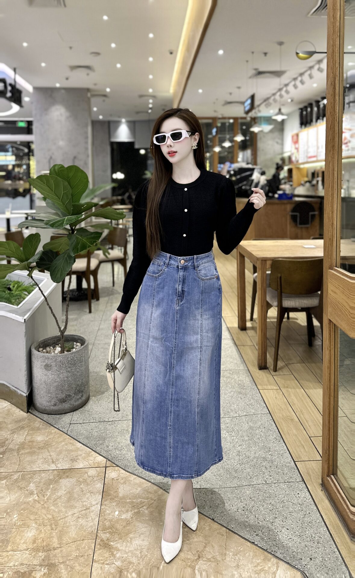 Áo Len Nữ Dài Tay Cổ Tròn Giả Khuy - Ảnh 11