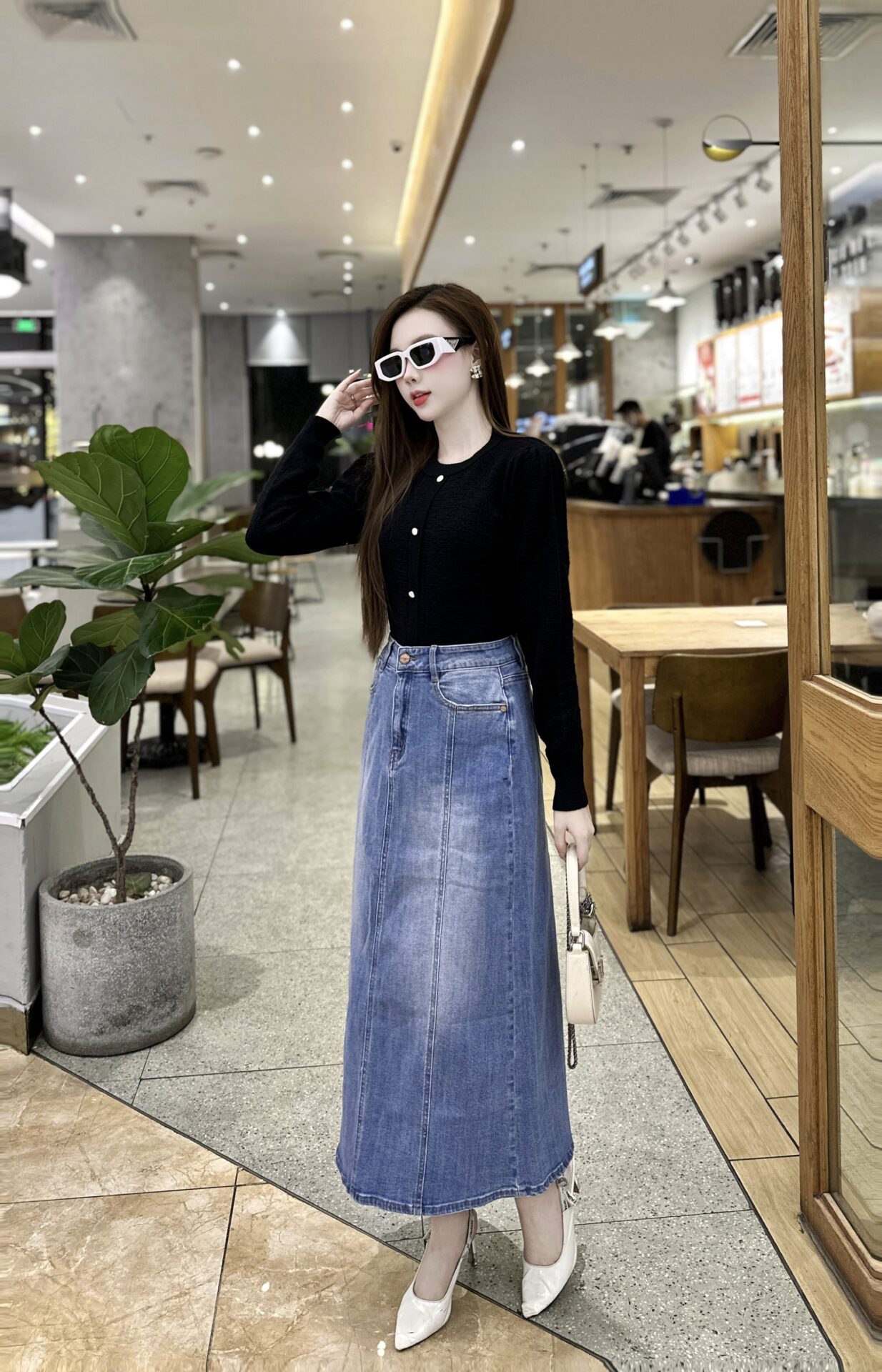 Áo Len Nữ Dài Tay Cổ Tròn Giả Khuy - Ảnh 9