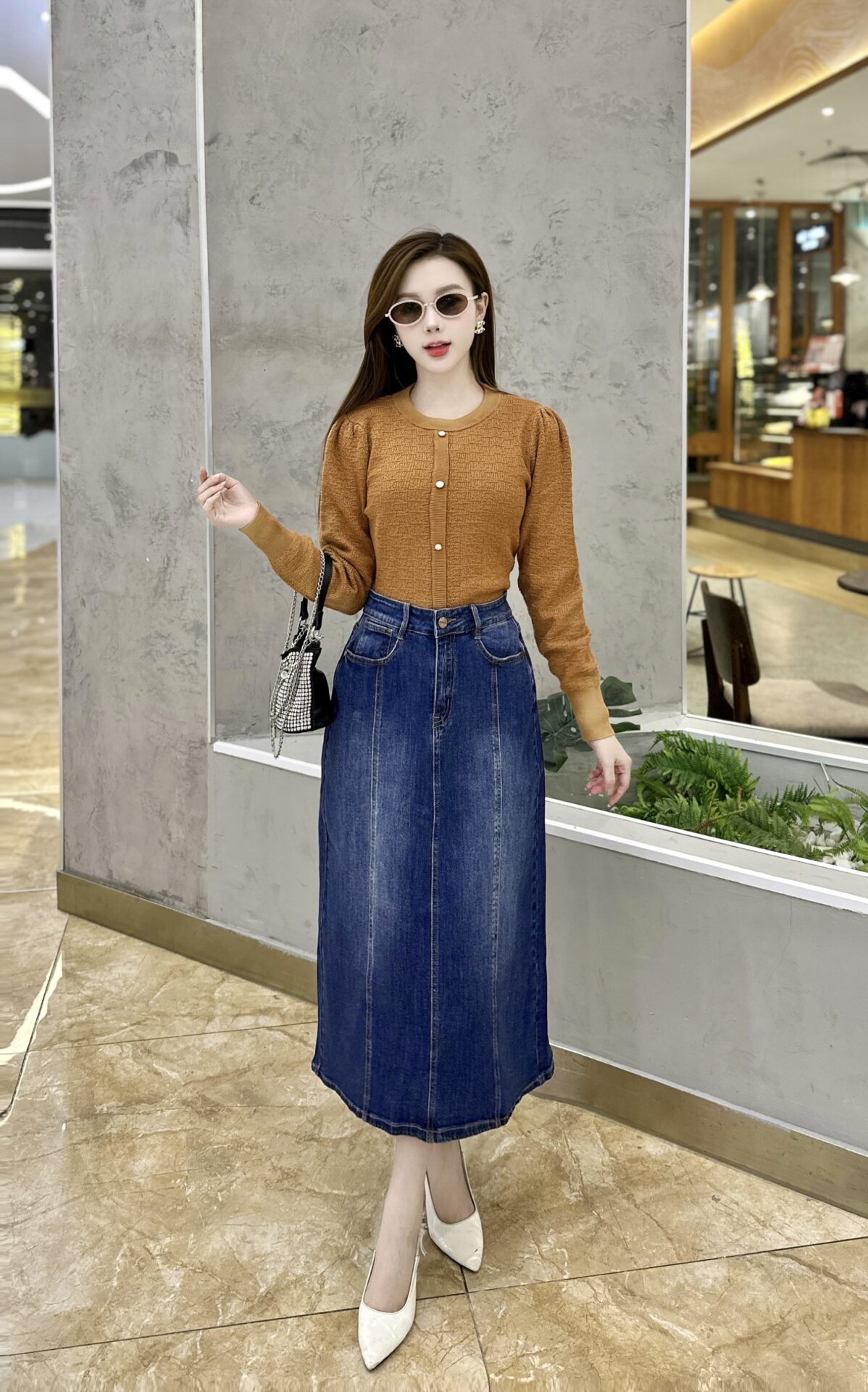 Áo Len Nữ Dài Tay Cổ Tròn Giả Khuy - Ảnh 7