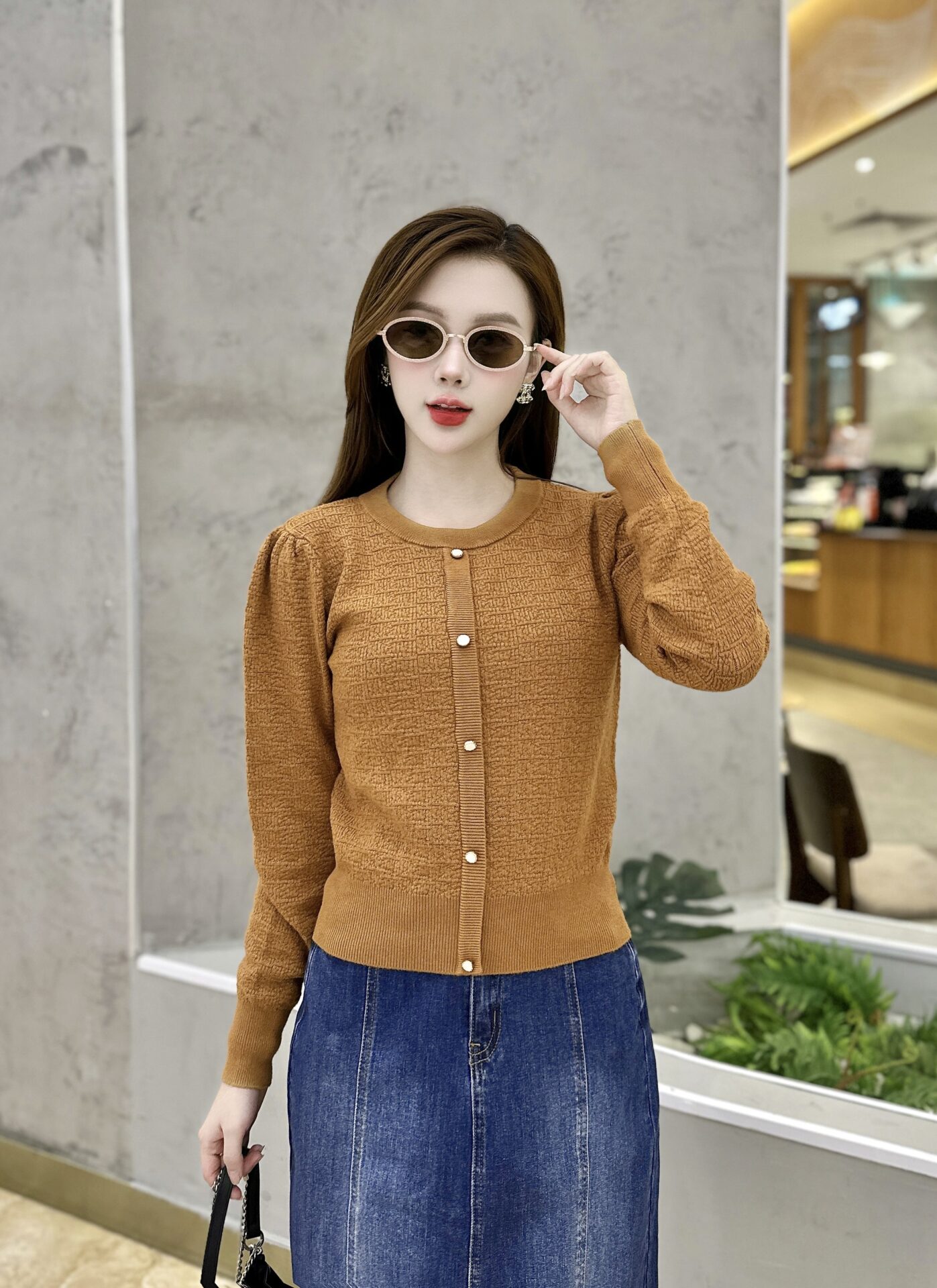 Áo Len Nữ Dài Tay Cổ Tròn Giả Khuy - Ảnh 6