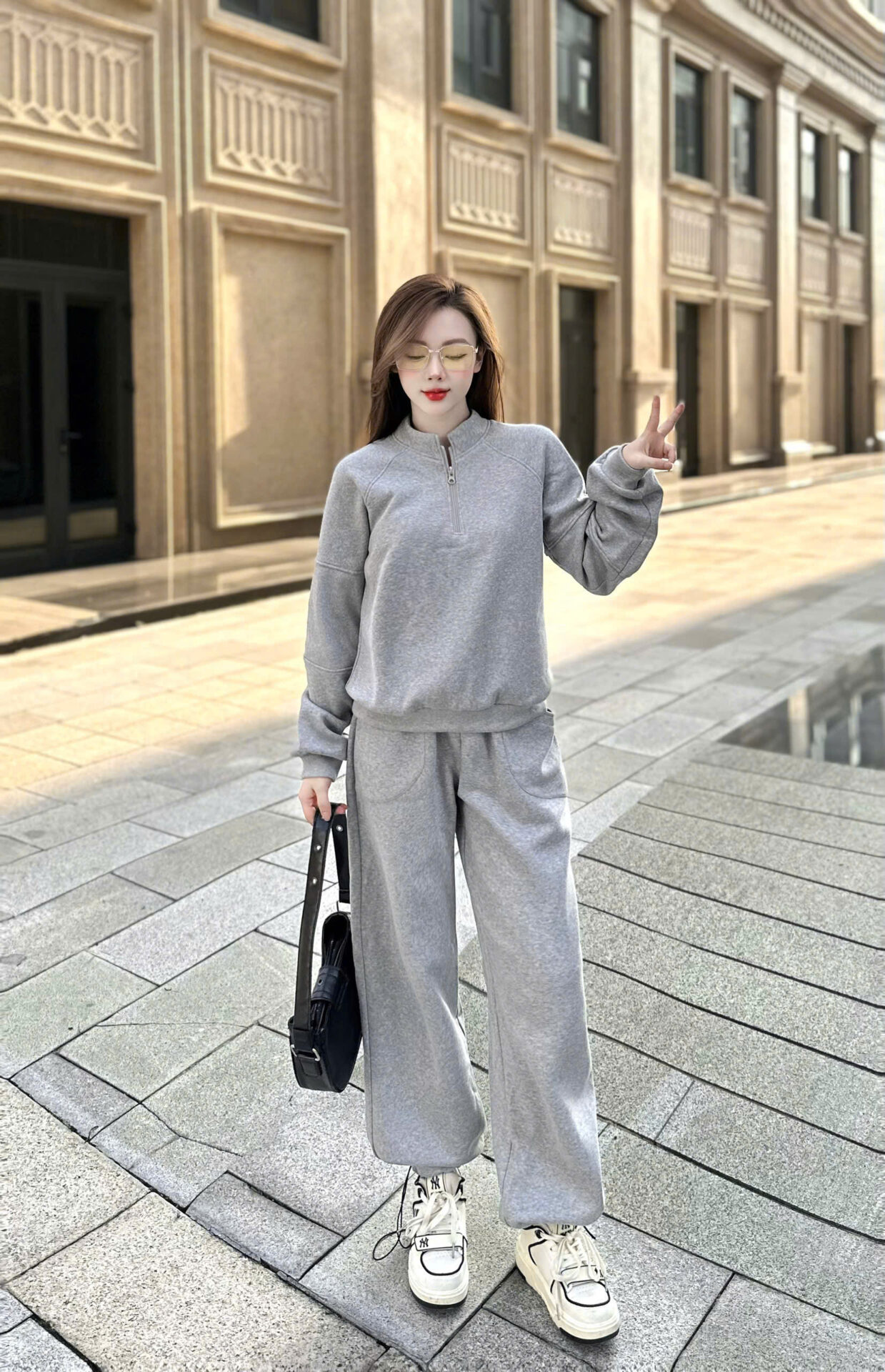 Bộ Nỉ Bông Nữ Cổ Tàu Dây Rút Gấu Quần - Ảnh 7