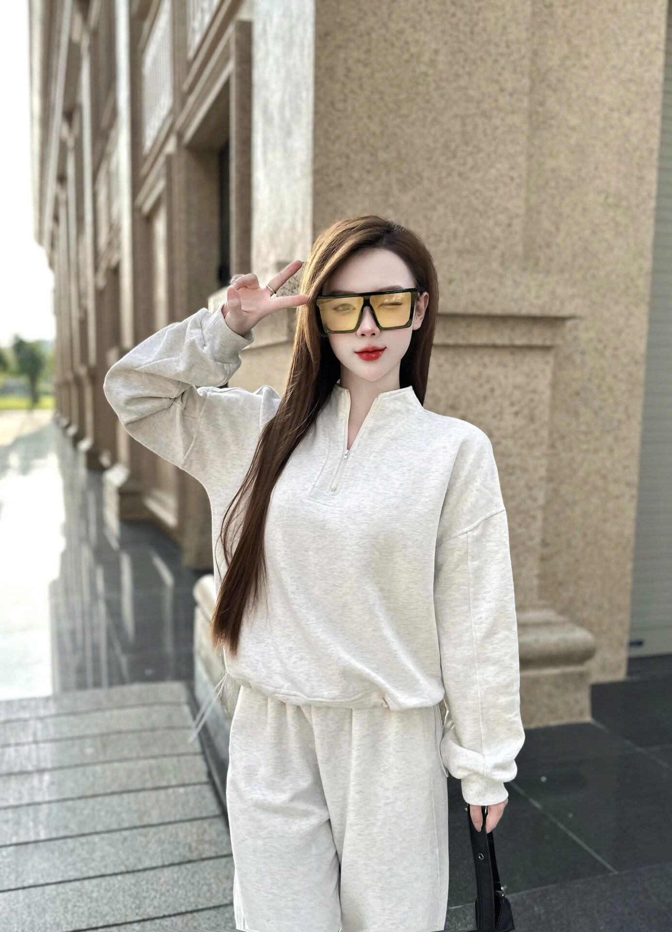 Bộ Nỉ Bông Nữ Cổ Tàu Dây Rút Gấu Quần - Ảnh 2
