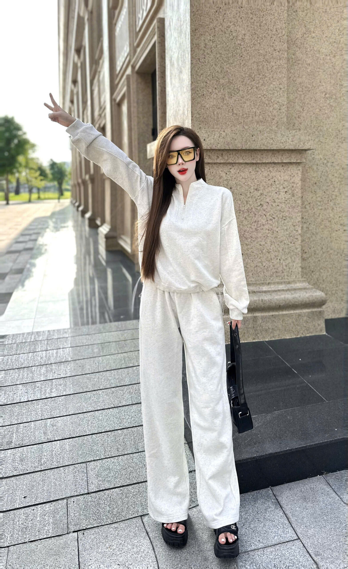 Bộ Nỉ Bông Nữ Cổ Tàu Dây Rút Gấu Quần - Ảnh 3