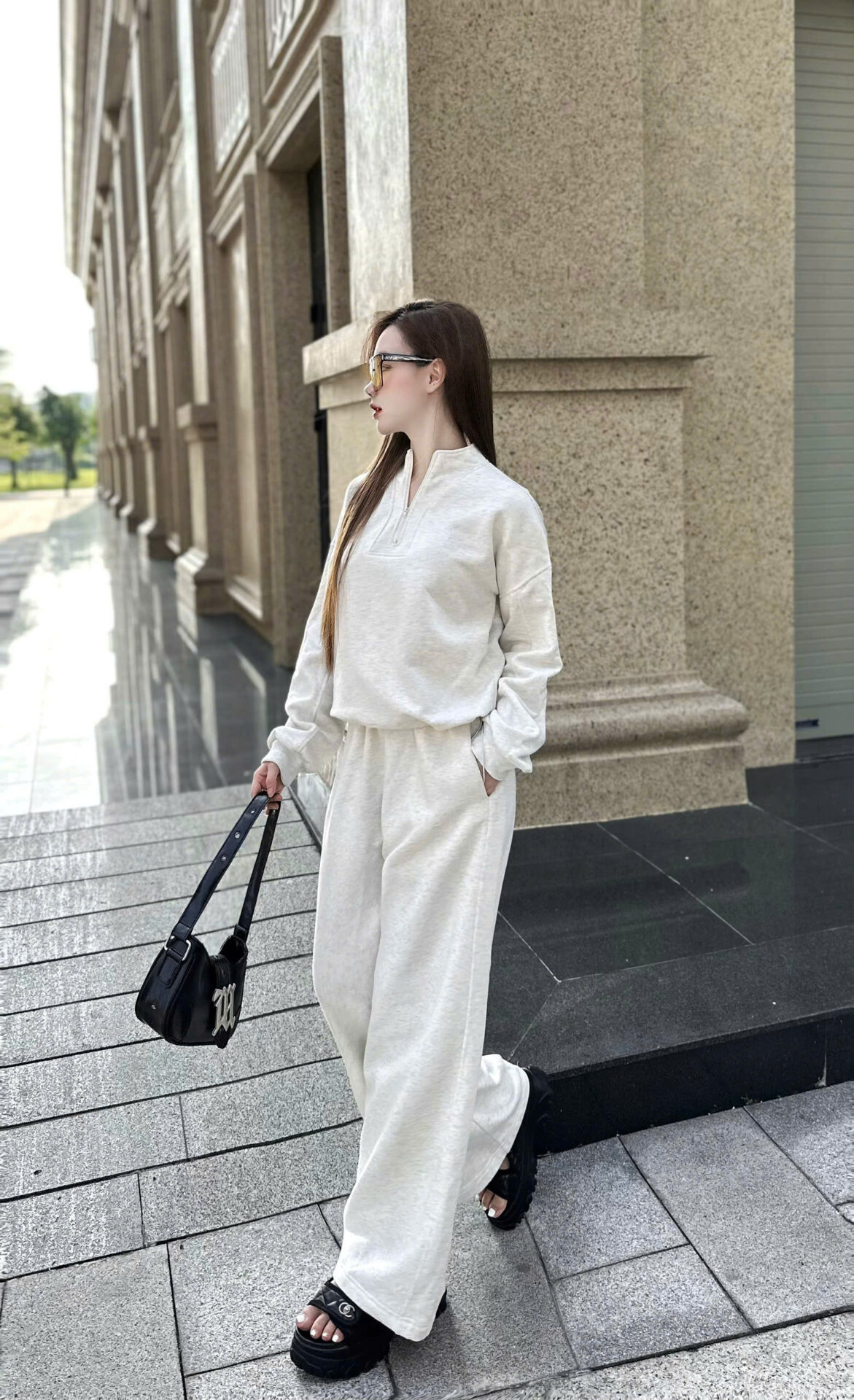 Bộ Nỉ Bông Nữ Cổ Tàu Dây Rút Gấu Quần - Ảnh 4