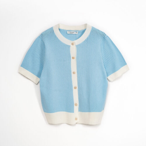 Alternative view of Áo Cardigan Rửa Lỗ Ngắn Tay Color Block