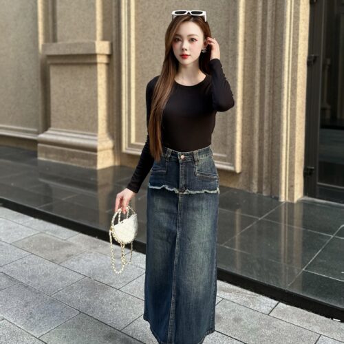Alternative view of Chân Váy Jeans Dáng A Can Thân Trước Có Diềm Trang Trí