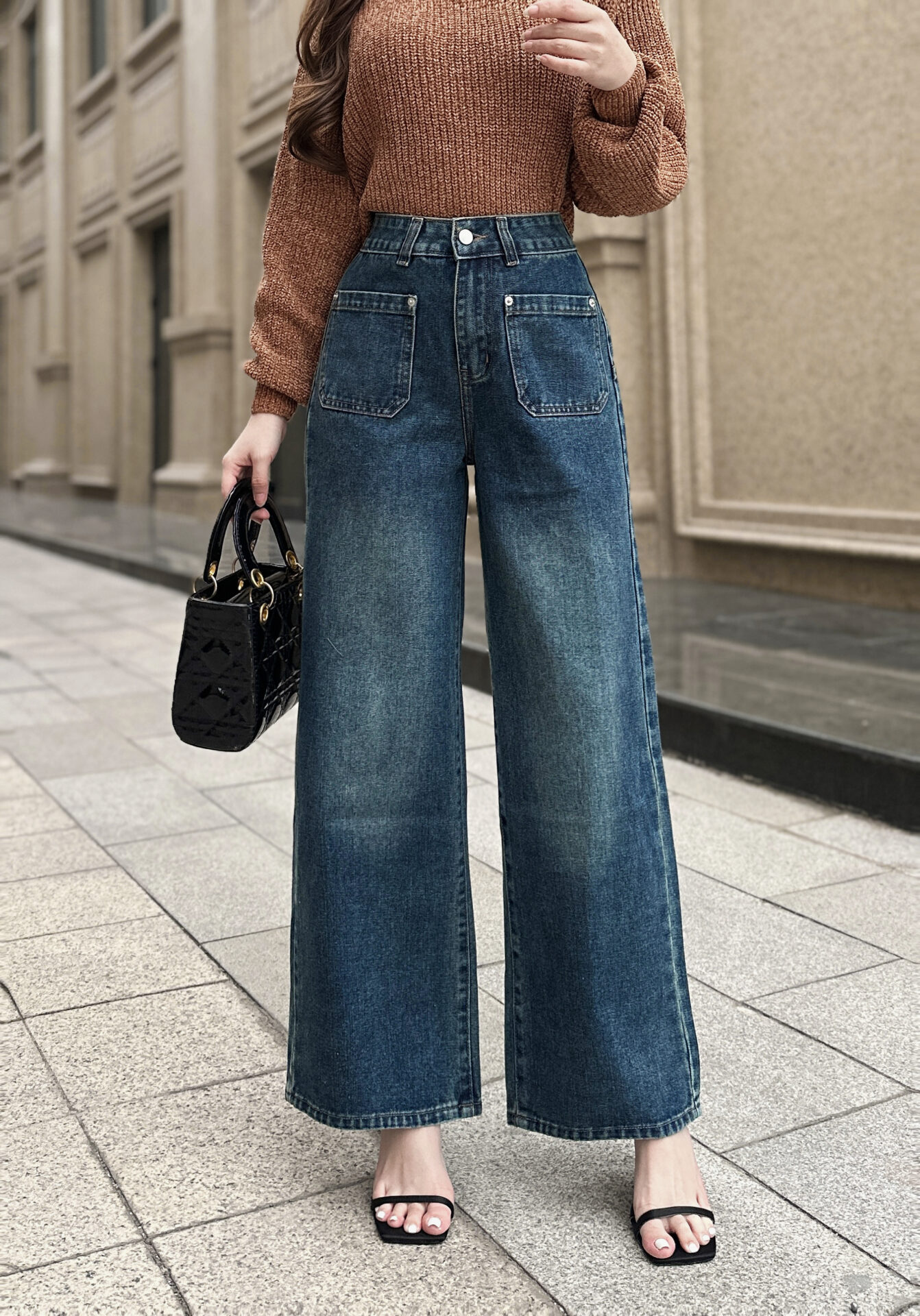 Quần Jeans Nữ Ống Suông Hai Túi Ốp Wash Thời Trang - Ảnh 4
