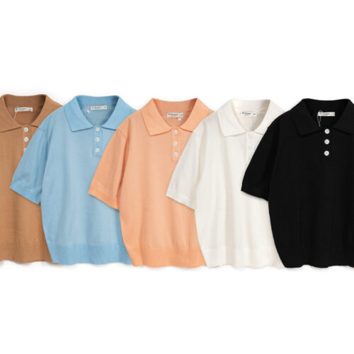 Áo Len Nữ Cộc Tay Cổ Đức Cài Cúc Nẹp