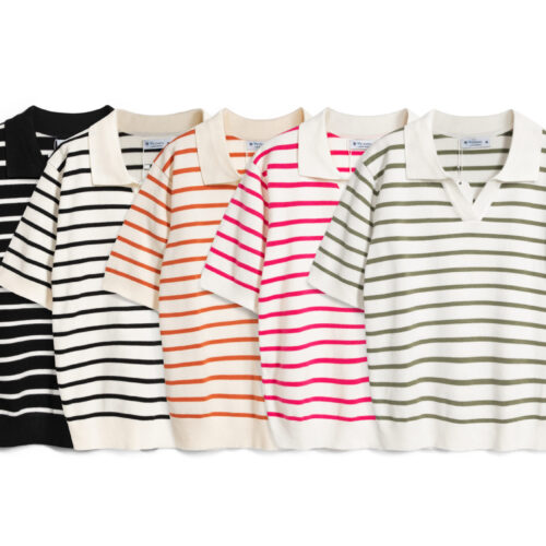 Áo Cộc Tay Polo Kẻ Cổ V