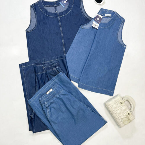 Alternative view of Bộ Jeans Nữ Áo Ba Lỗ Quần Lửng Qua Gối