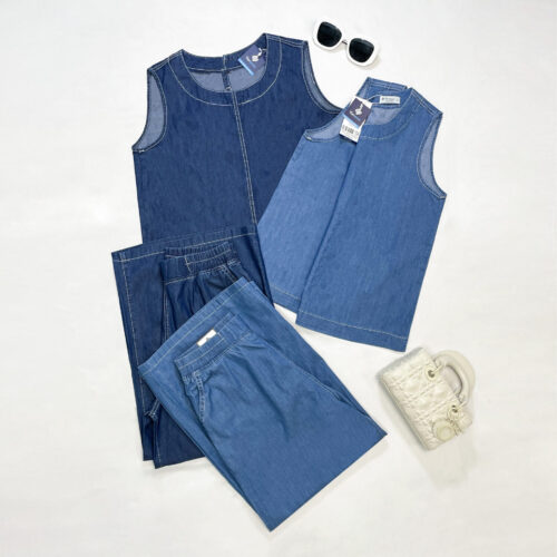 Bộ Jeans Nữ Áo Ba Lỗ Quần Lửng Qua Gối