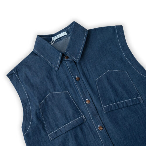 Bộ Jeans Nữ Áo Cổ Đức Sát Nách Quần Short