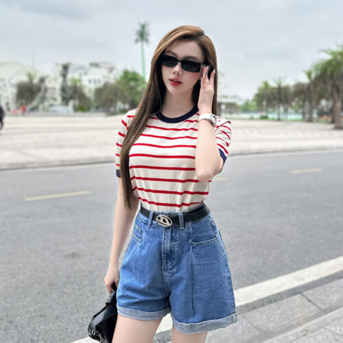 Alternative view of Quần short jeans cạp thường lơ vê gấu