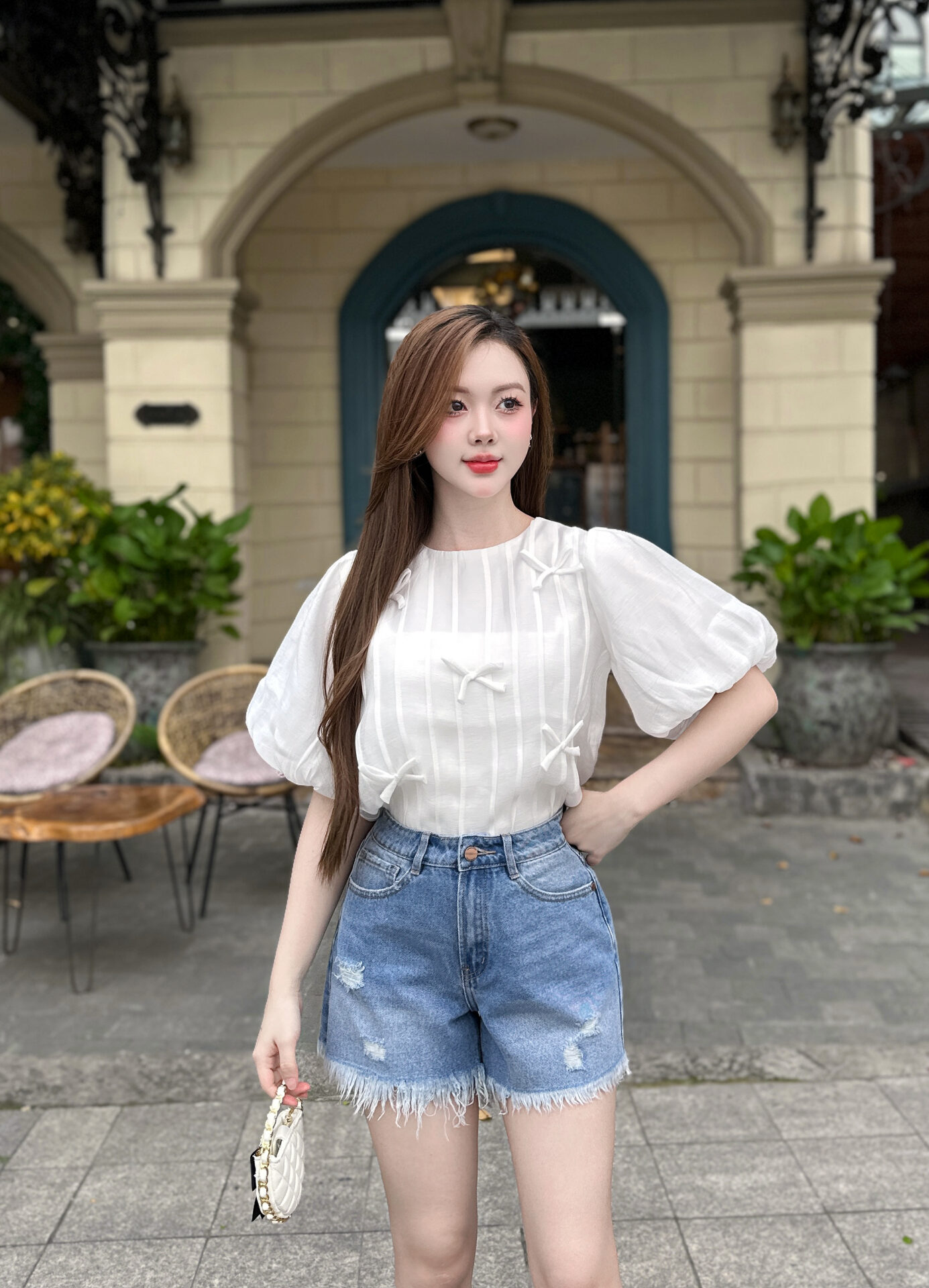 Quần short nữ rách tua gấu - Ảnh 7